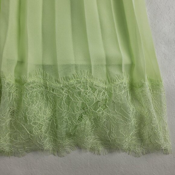 Self Portrait Boucle Chiffon Pleated Midi Dress Womens 6 Lime Tweed Belted NEW - Picture 11 of 16